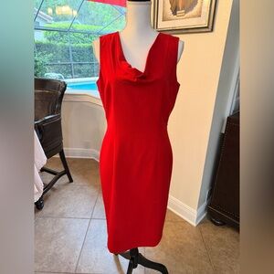 Calvin Klein Red Sleeveless Cowl Neck Midi Dress